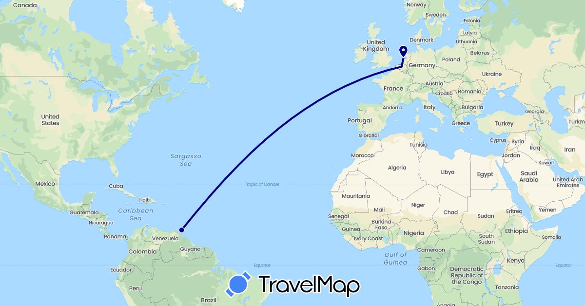 TravelMap itinerary: driving in Belgium, Netherlands, Trinidad and Tobago (Europe, North America)